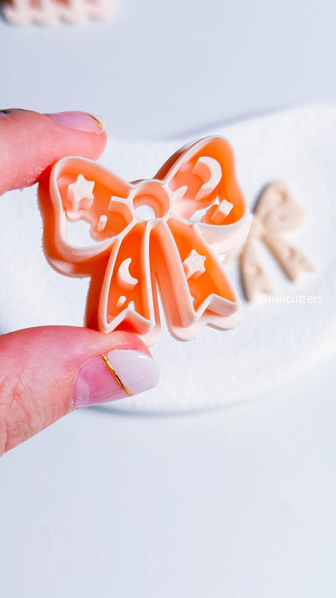 Celestial Bow Clay Cutter 30mm Earring or Charm Cutter with Star & Moon Imprints