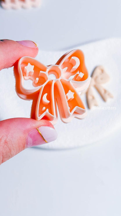 Celestial Bow Clay Cutter 30mm Earring or Charm Cutter with Star & Moon Imprints