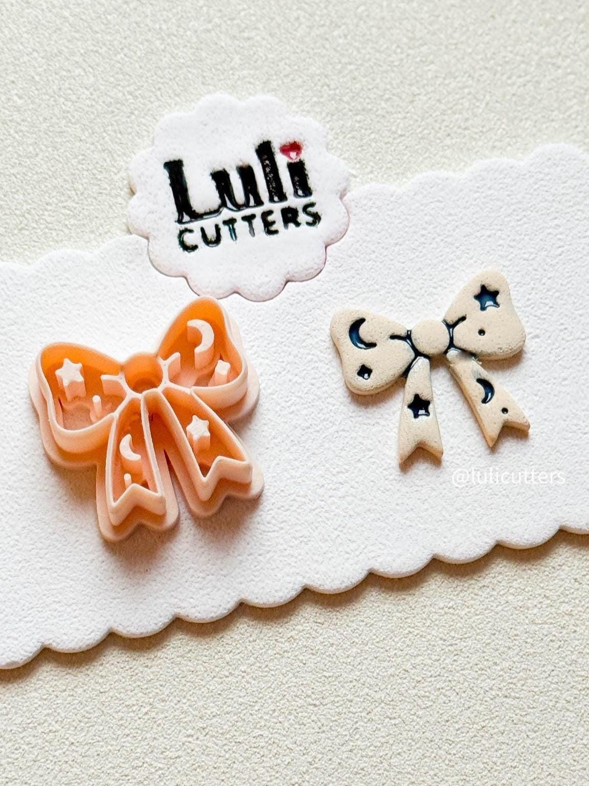Celestial Bow Clay Cutter 30mm Earring or Charm Cutter with Star & Moon Imprints