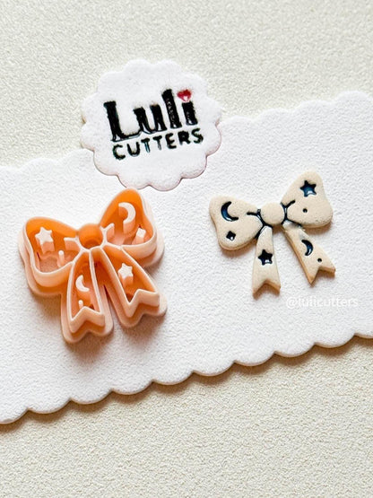 Celestial Bow Clay Cutter 30mm Earring or Charm Cutter with Star & Moon Imprints