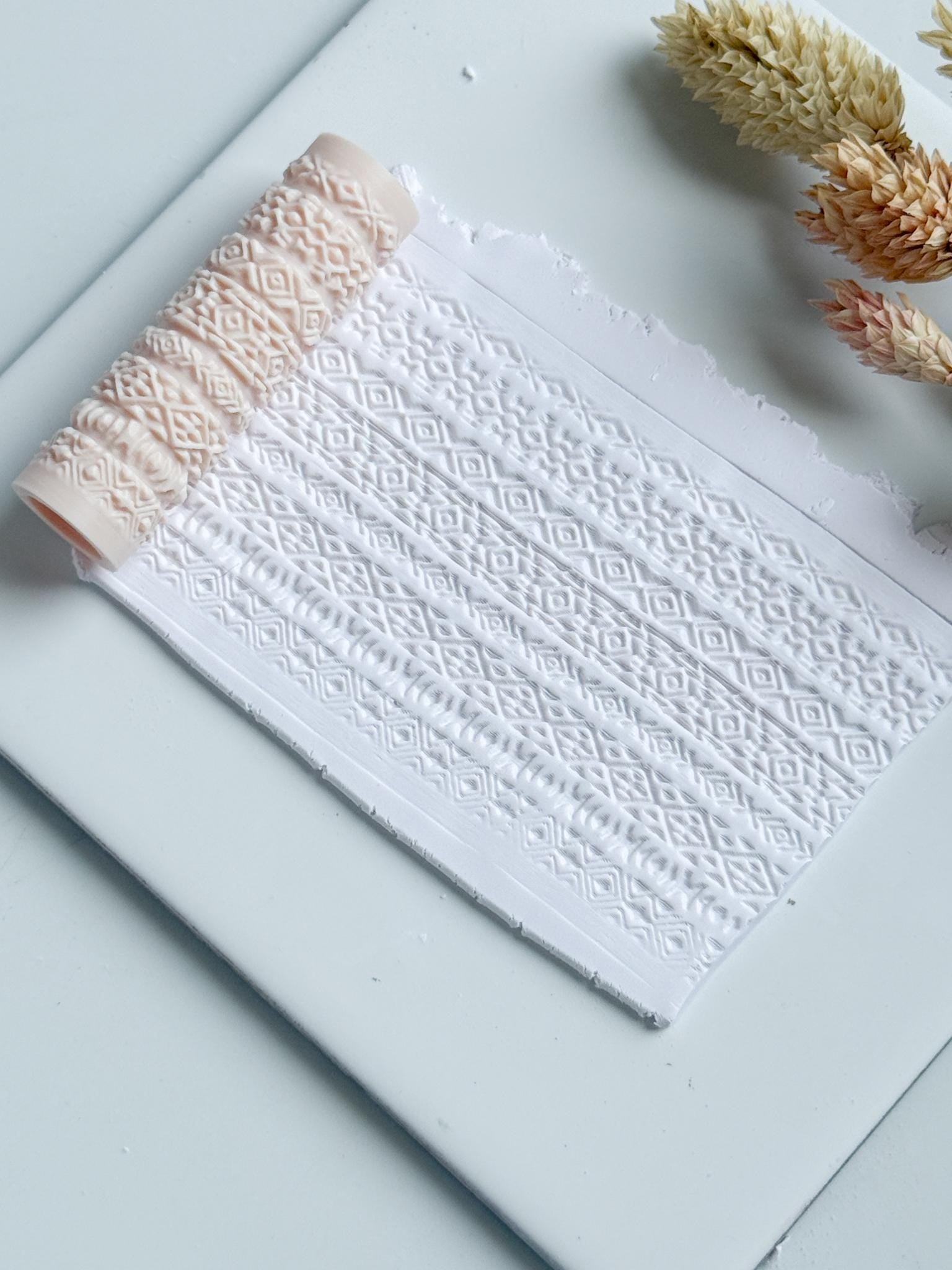 Geometric Tribal Pattern Polymer Clay Roller Embossing Texture Tool