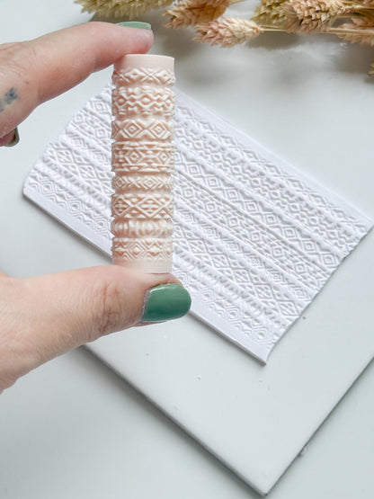 Geometric Tribal Pattern Polymer Clay Roller Embossing Texture Tool