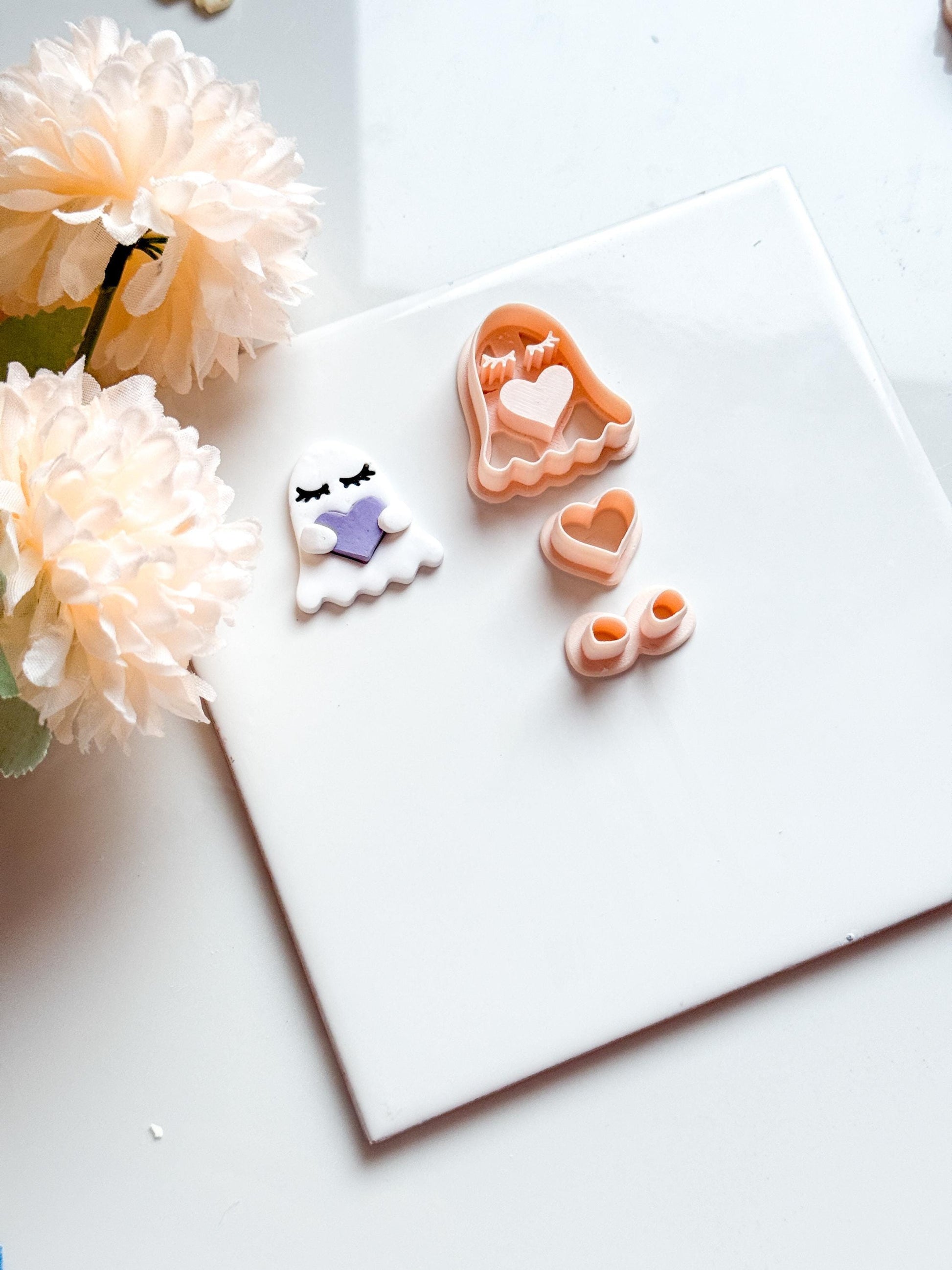 Ghost with Heart Cutter Set, Kawaii Halloween Clay Mold