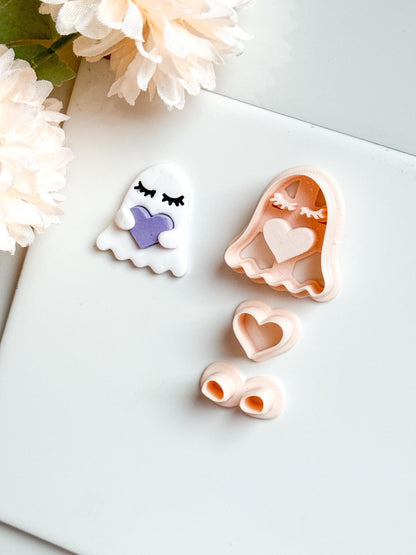 Ghost with Heart Cutter Set, Kawaii Halloween Clay Mold