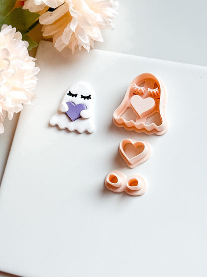 Ghost with Heart Cutter Set, Kawaii Halloween Clay Mold