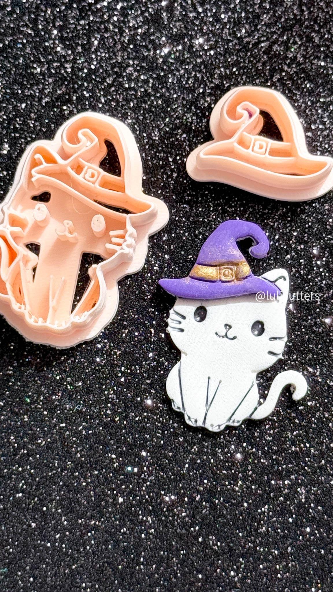Witch Cat Polymer Clay Cutter Set: Halloween Earrings, Charms