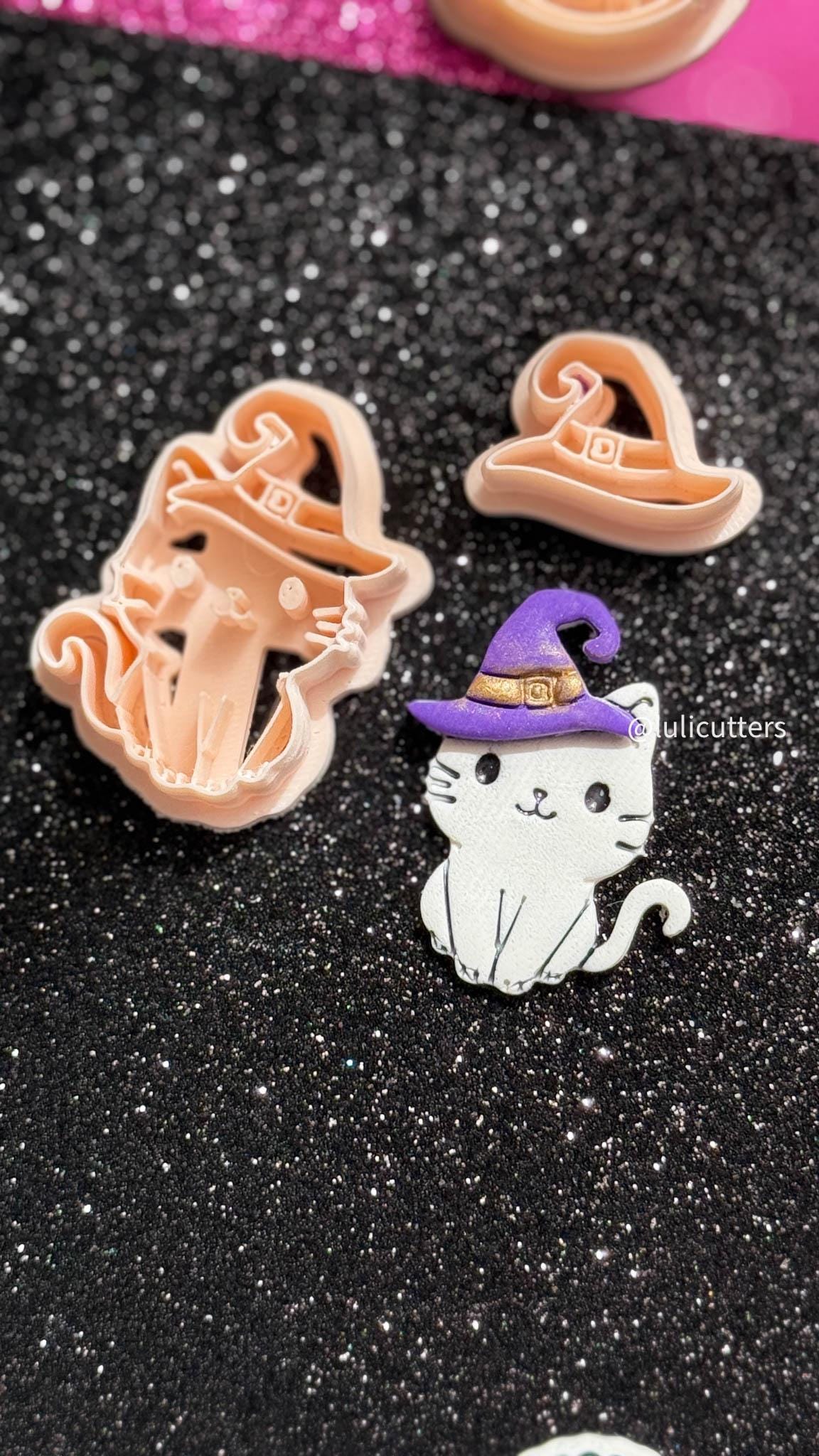 Witch Cat Polymer Clay Cutter Set: Halloween Earrings, Charms