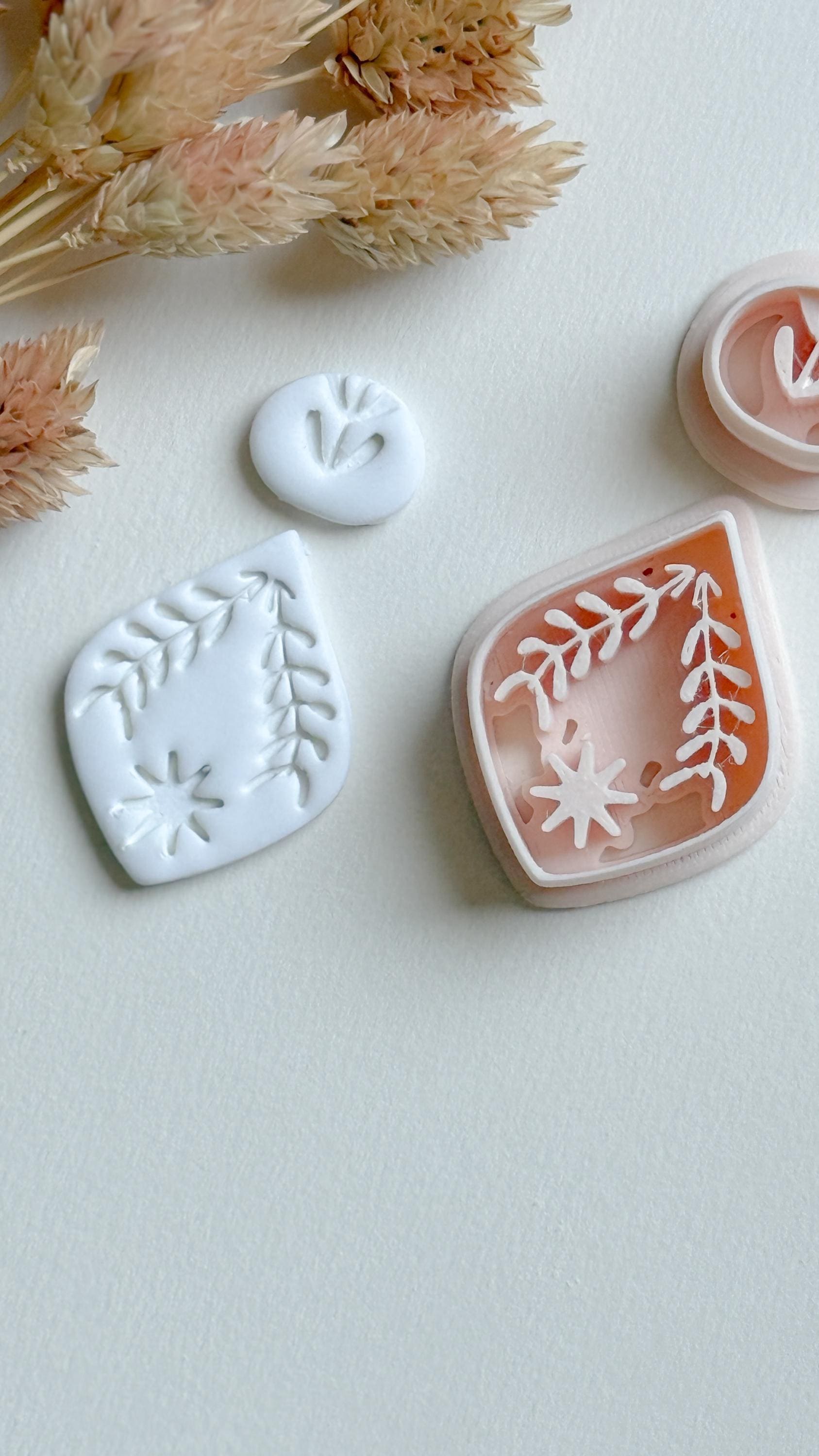 Leaf Frame & Flower Topper Cutter Set: Polymer Clay Jewelry Mold