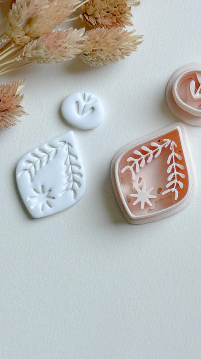 Leaf Frame & Flower Topper Cutter Set: Polymer Clay Jewelry Mold