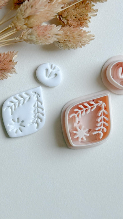 Leaf Frame & Flower Topper Cutter Set: Polymer Clay Jewelry Mold