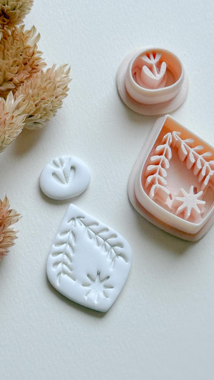 Leaf Frame & Flower Topper Cutter Set: Polymer Clay Jewelry Mold
