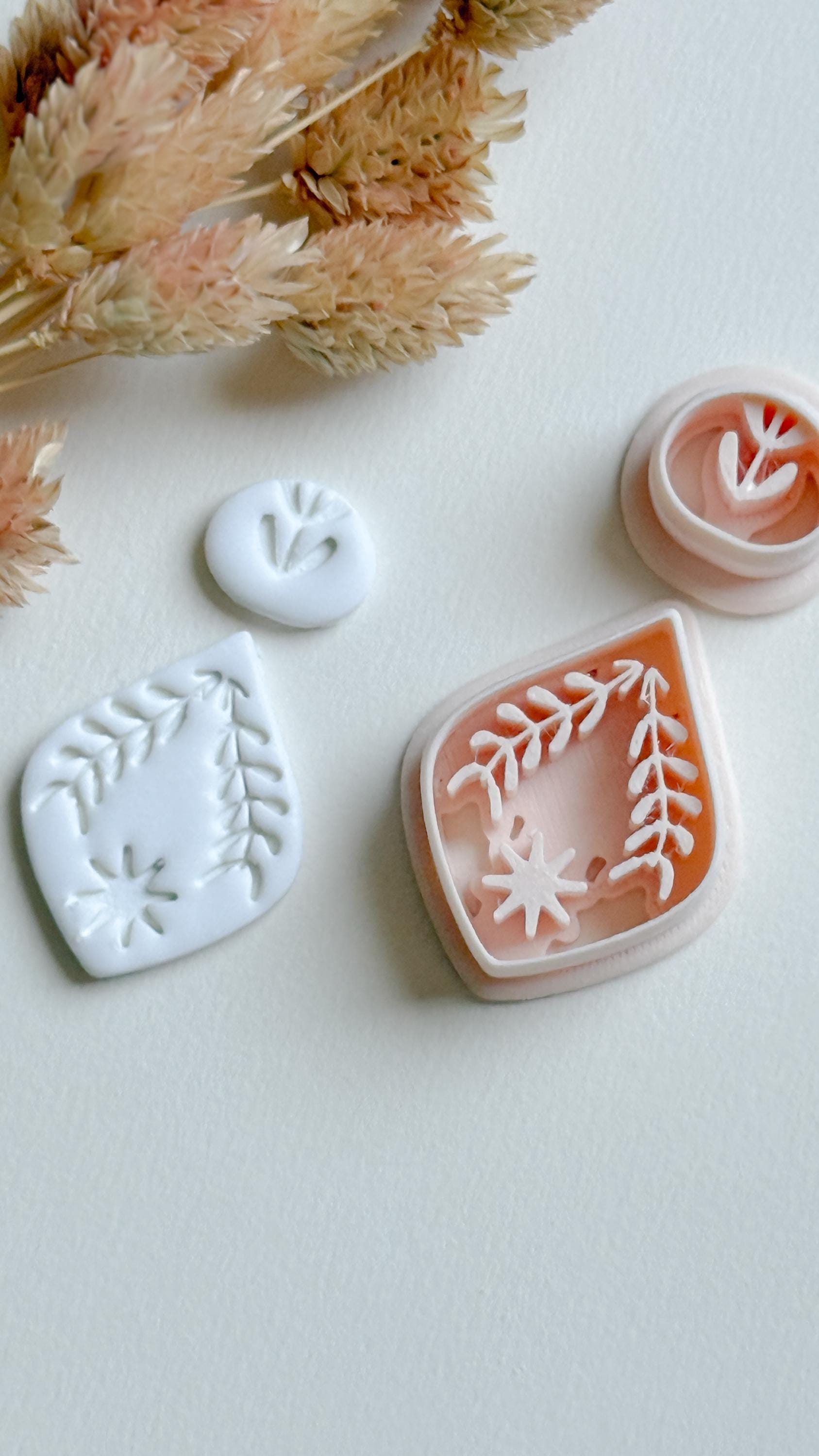 Leaf Frame & Flower Topper Cutter Set: Polymer Clay Jewelry Mold