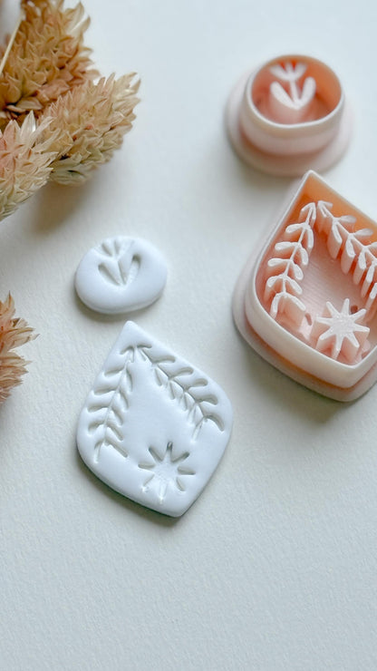 Leaf Frame & Flower Topper Cutter Set: Polymer Clay Jewelry Mold