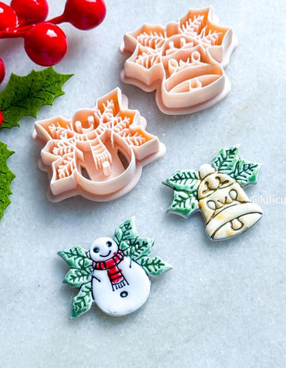 Winter Fairy Holly Bell & Snowman Clay Cutters: Festive Polymer Clay Jewelry