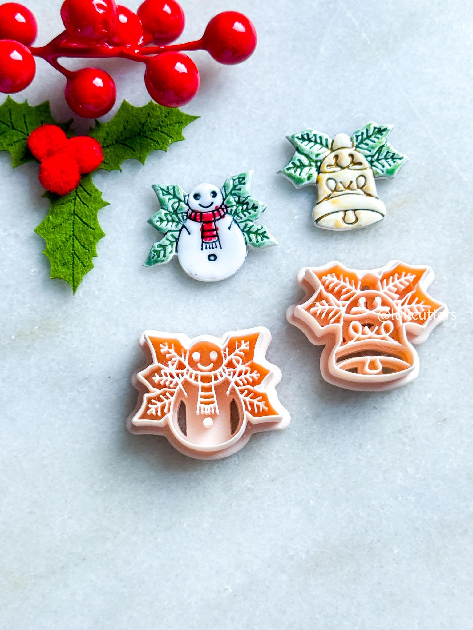 Winter Fairy Holly Bell & Snowman Clay Cutters: Festive Polymer Clay Jewelry