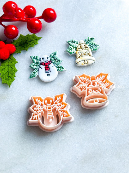 Winter Fairy Holly Bell & Snowman Clay Cutters: Festive Polymer Clay Jewelry