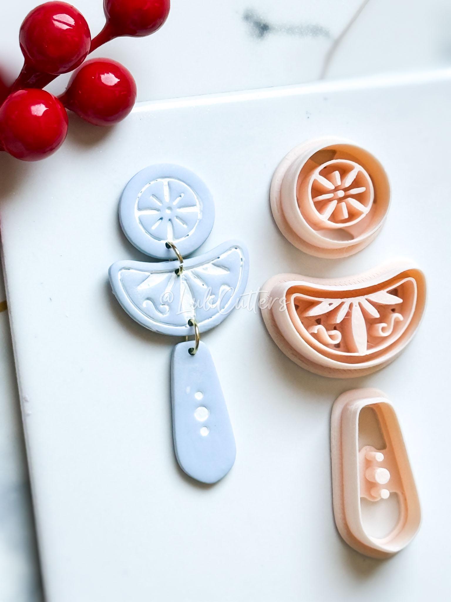 Boho Rosette & Crescent Polymer Clay Cutter Set 3 Piece Earring Drop Shapes