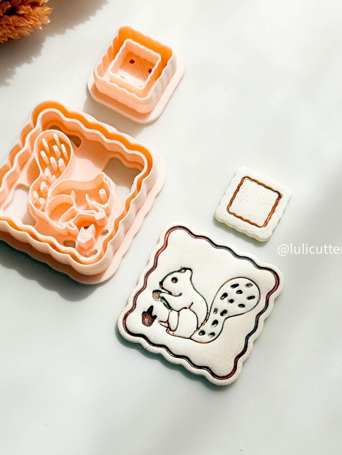 Squirrel Frame Clay Earring Cutter Set: Acorn & Forest Polymer Clay Tools