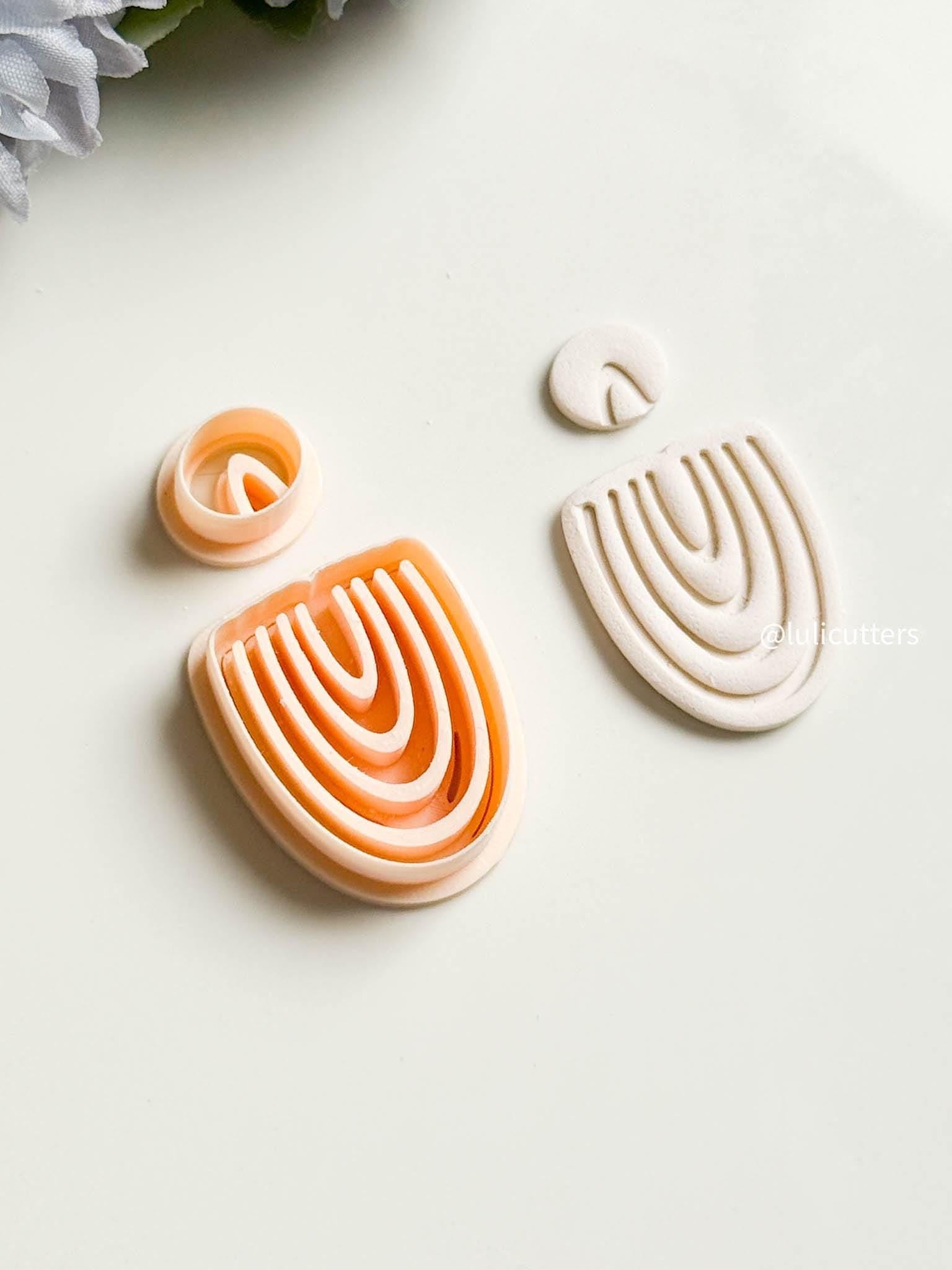 Organic Debossed Clay Earring Cutter Set Includes Arch-Like Base + Circle Topper