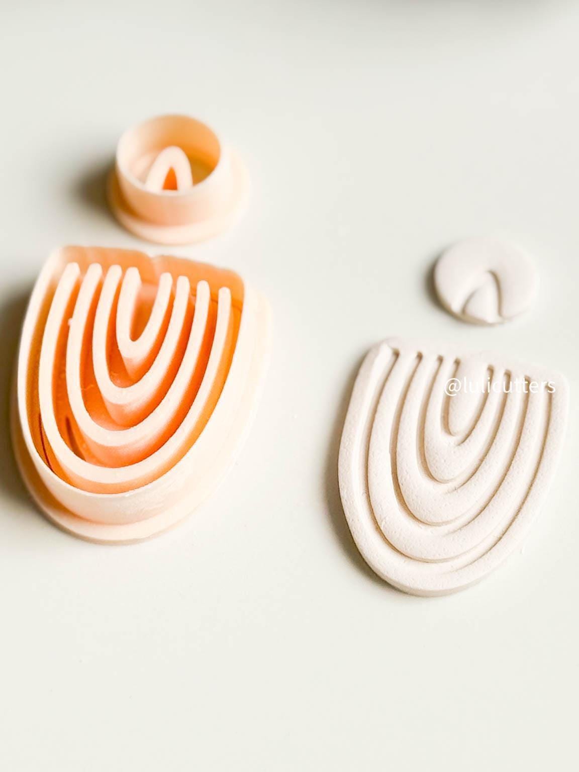 Organic Debossed Clay Earring Cutter Set Includes Arch-Like Base + Circle Topper