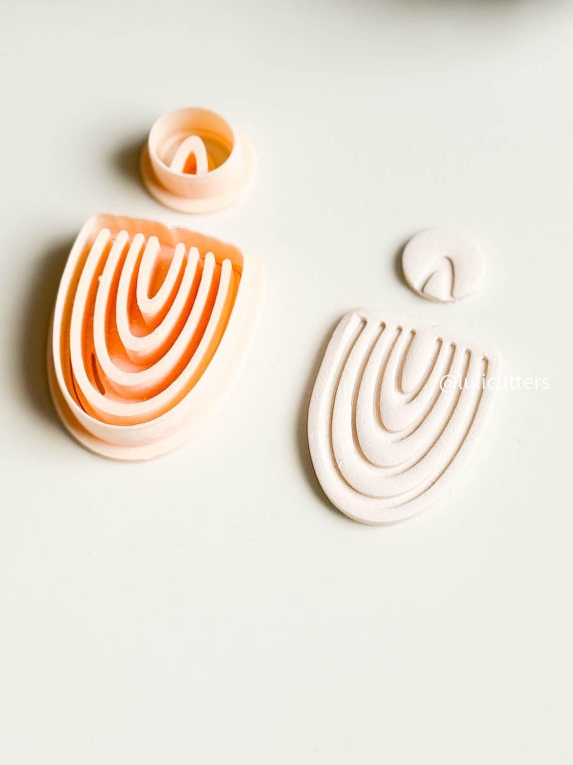 Organic Debossed Clay Earring Cutter Set Includes Arch-Like Base + Circle Topper