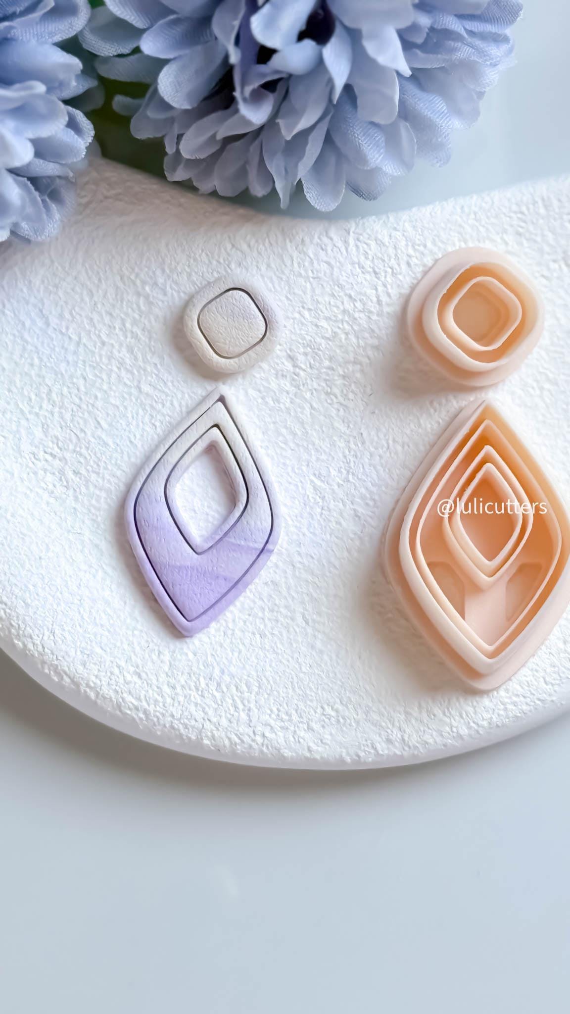 Drop Shape Clay Earring Cutter Set Includes Lined Drop Base + Soft Square Topper