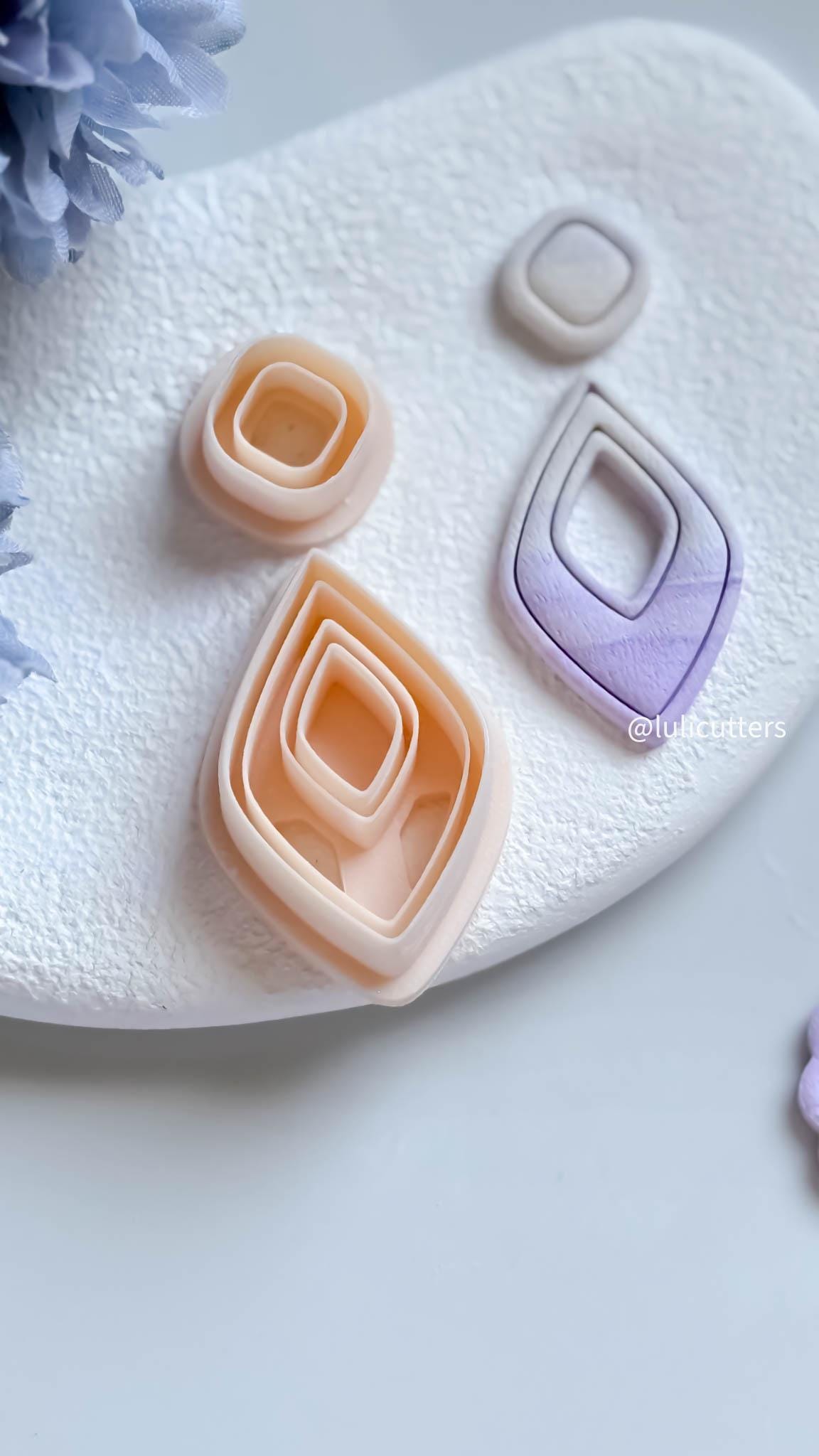 Drop Shape Clay Earring Cutter Set Includes Lined Drop Base + Soft Square Topper