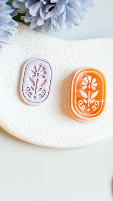 Floral Clay Earring Cutter Oval Imprint Cutter with Folk-Inspired Flower Design