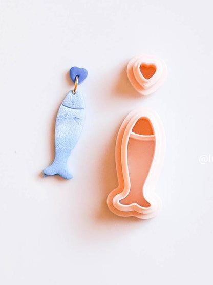 Fish Earring Cutter with Heart Top 2-Piece Polymer Clay Cutter Set