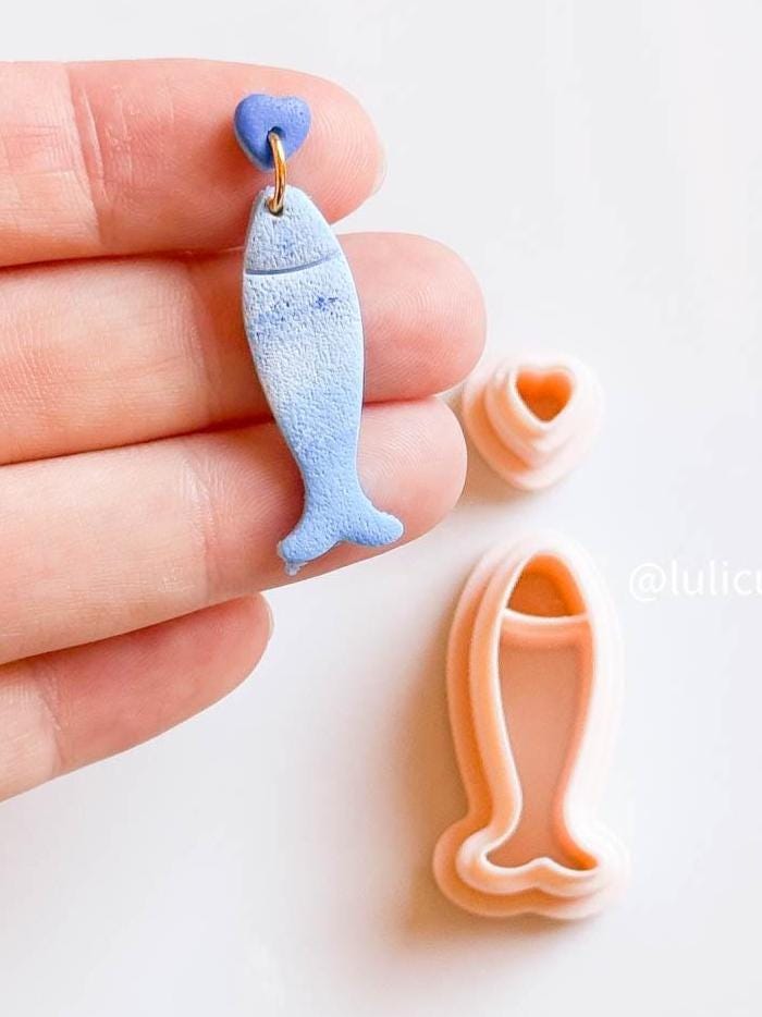 Fish Earring Cutter with Heart Top 2-Piece Polymer Clay Cutter Set