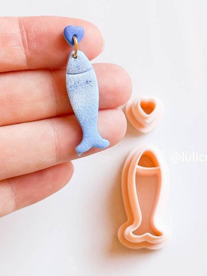 Fish Earring Cutter with Heart Top 2-Piece Polymer Clay Cutter Set
