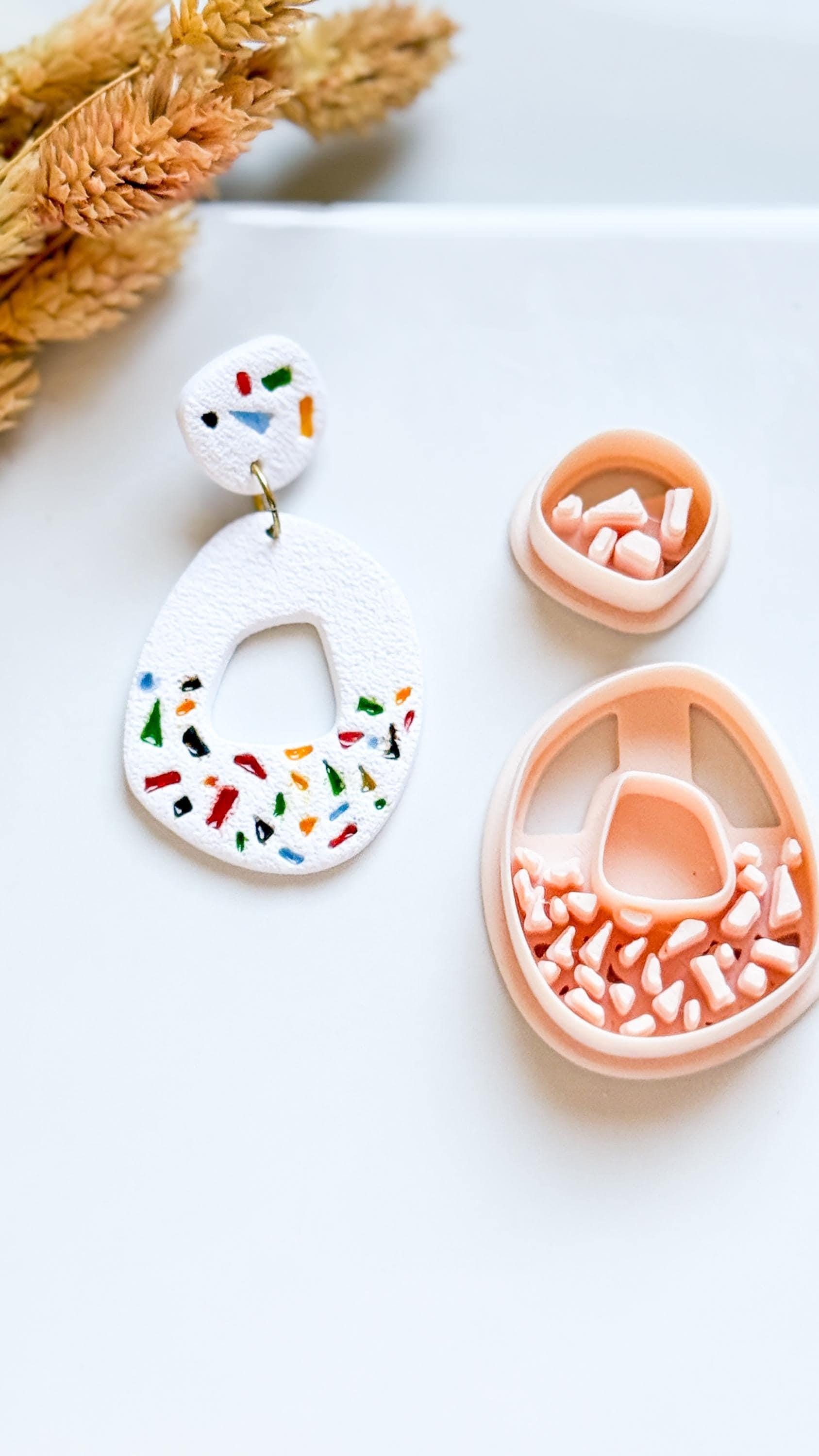 Terrazzo Polymer Clay Cutter: Oval Shard Stamp for Statement Earrings
