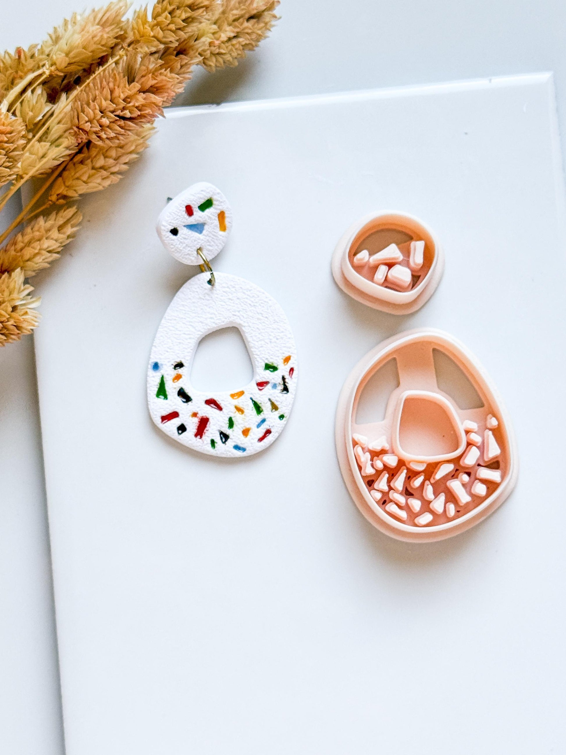 Terrazzo Polymer Clay Cutter: Oval Shard Stamp for Statement Earrings