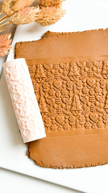 Folk Forest Texture Roller: Nordic Polymer Clay, Rustic Jewelry