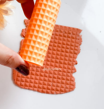 Pyramid Texture Roller: Diamond Grid Geometric Clay Tool