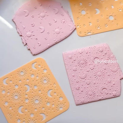 Sun Moon Stars Polymer Clay Stencil Celestial Texture Sheet for Jewelry, Earrings, and Crafts