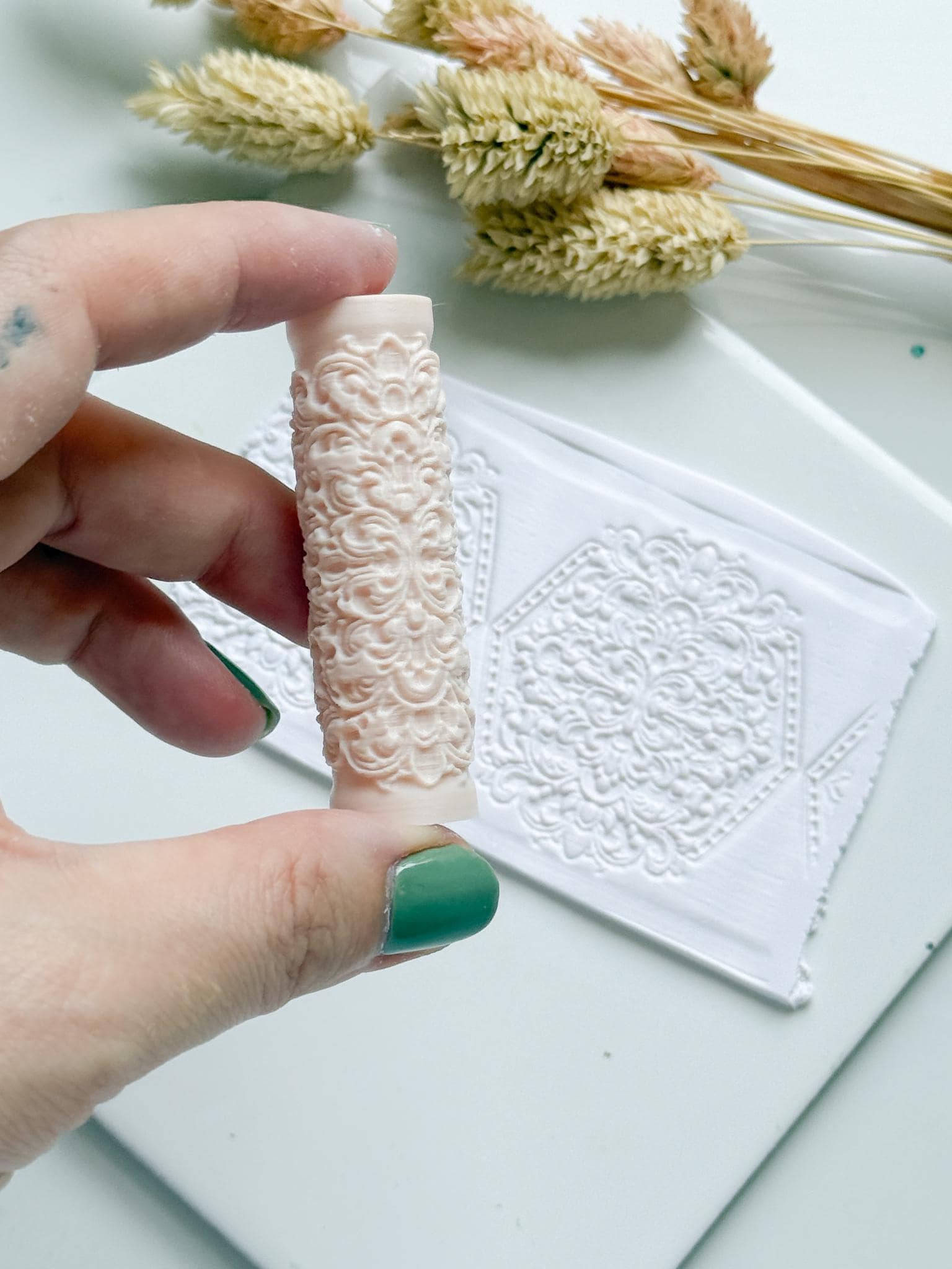 Ornamental Swirl Pattern Polymer Clay Roller Embossing Texture Tool