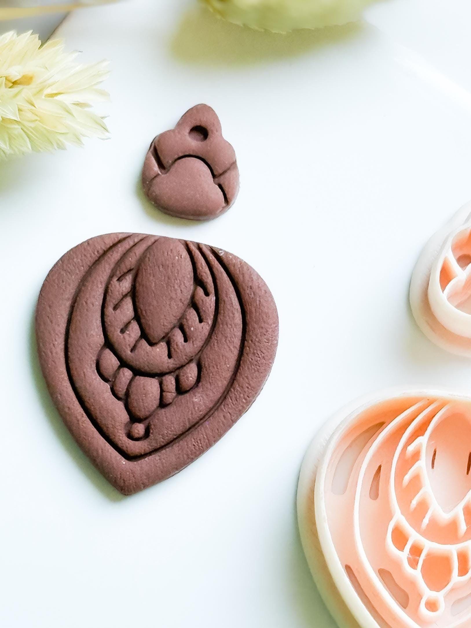 Polymer Clay Teardrop Cutter Set with Topper and Imprint Details