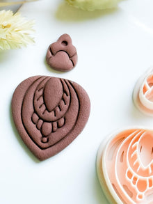 Polymer Clay Teardrop Cutter Set with Topper and Imprint Details