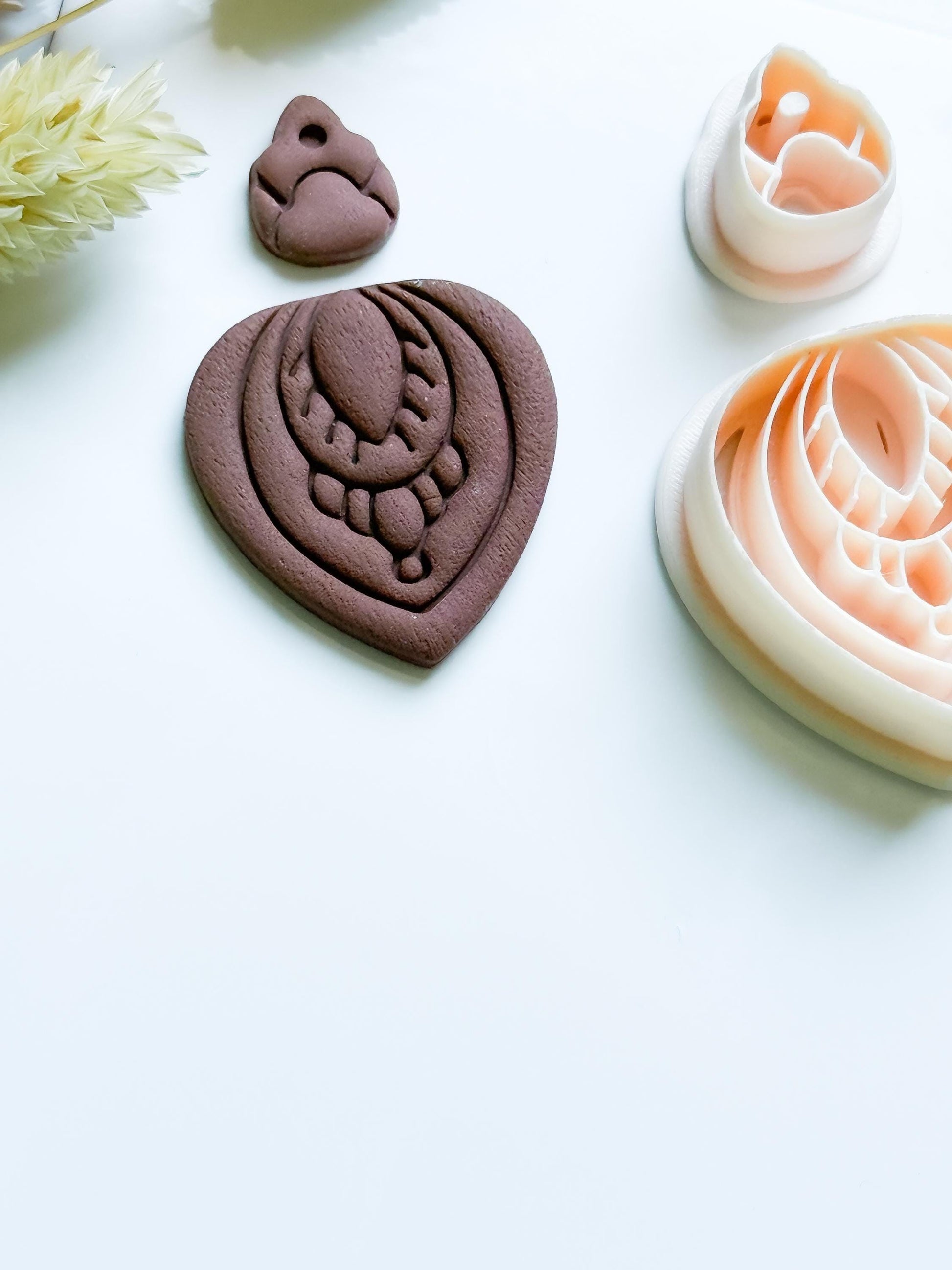 Polymer Clay Teardrop Cutter Set with Topper and Imprint Details