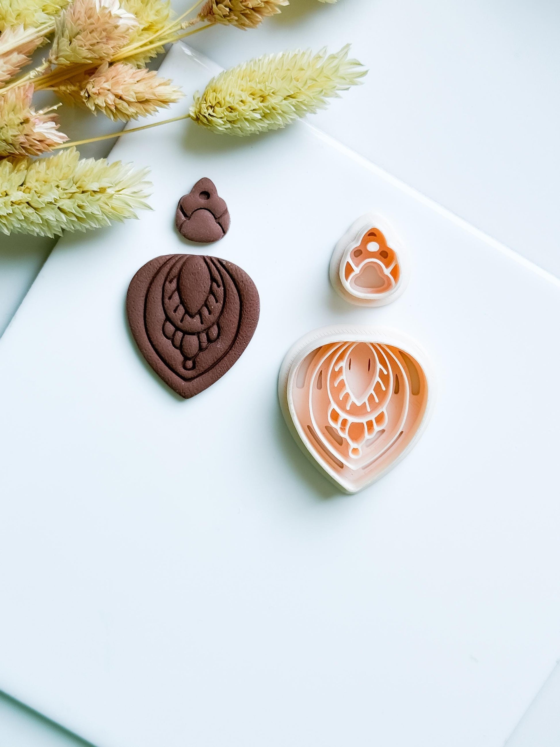 Polymer Clay Teardrop Cutter Set with Topper and Imprint Details