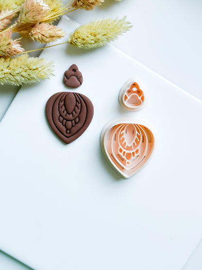 Polymer Clay Teardrop Cutter Set with Topper and Imprint Details