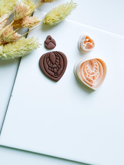 Polymer Clay Teardrop Cutter Set with Topper and Imprint Details