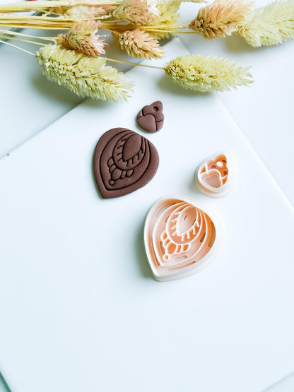 Polymer Clay Teardrop Cutter Set with Topper and Imprint Details