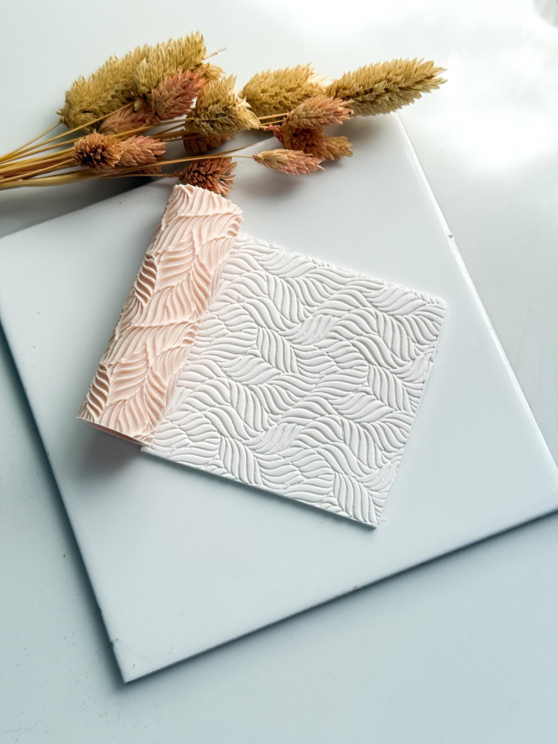 Leaf Wave Clay Emboss Roller: Polymer Clay Jewelry Texture - 8cm