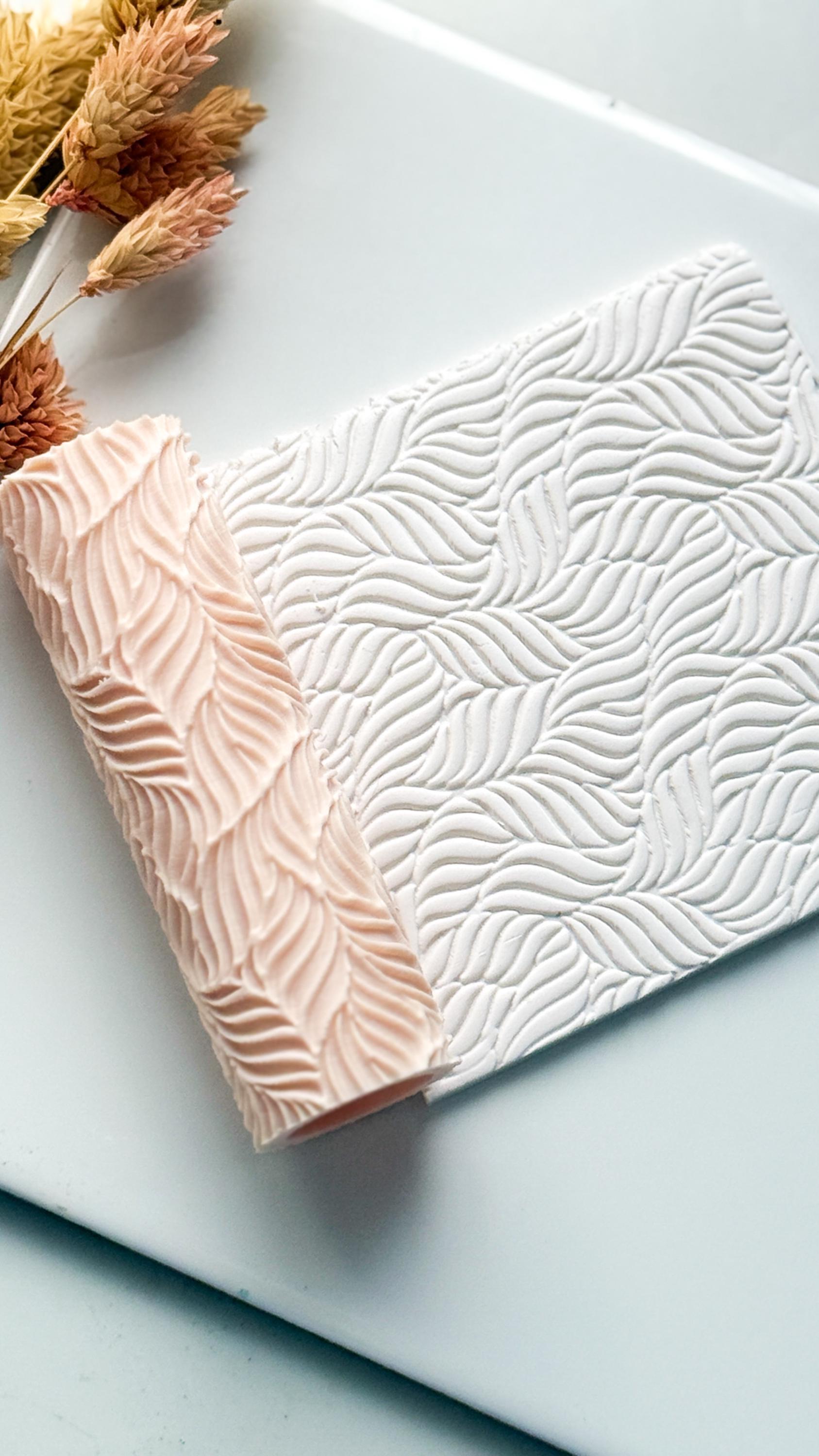 Leaf Wave Clay Emboss Roller: Polymer Clay Jewelry Texture - 8cm