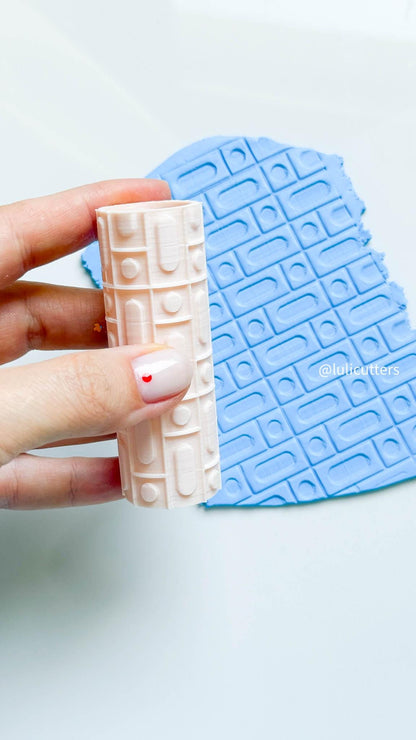 Retro Rectangle Texture Roller Geometric Imprint Tool for Polymer Clay