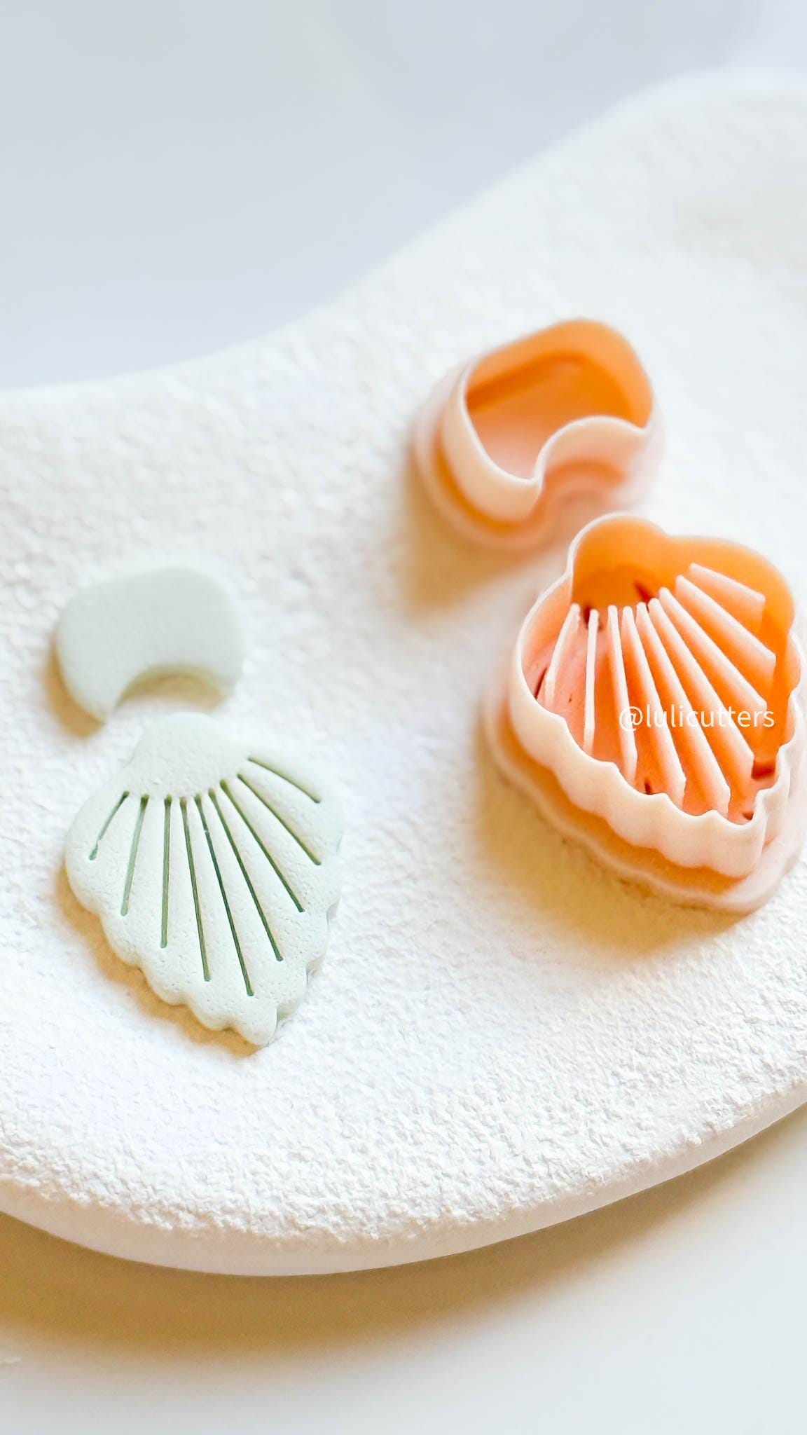Scallop Shell Clay Earring Cutter Set Includes Base Shape + Matching Topper with Imprint Lines