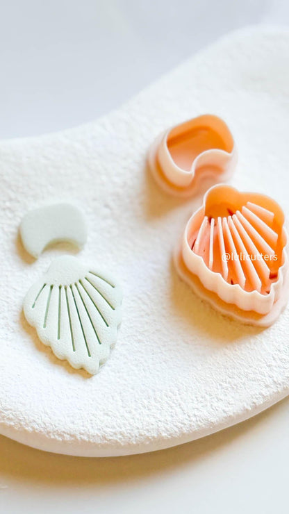 Scallop Shell Clay Earring Cutter Set Includes Base Shape + Matching Topper with Imprint Lines