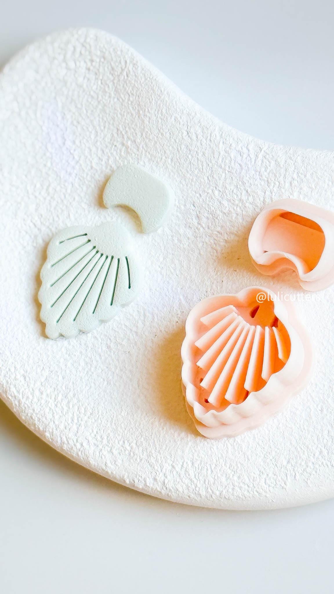 Scallop Shell Clay Earring Cutter Set Includes Base Shape + Matching Topper with Imprint Lines